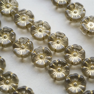 透灰晶石色描金~夏威夷小花常规花珠捷克珠玻璃琉璃珠 12MM