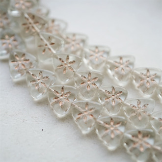 水晶透明色描玫瑰金~复古浮雕三角小花捷克珠玻璃琉璃珠 10MM