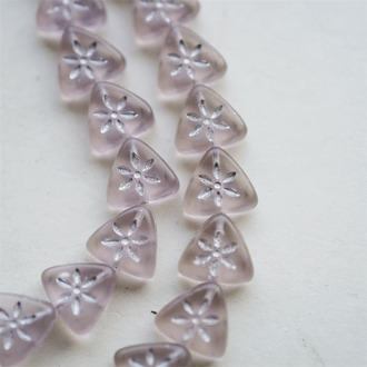 雾面复古紫水晶描银色~复古浮雕三角小花捷克珠玻璃琉璃珠 10MM