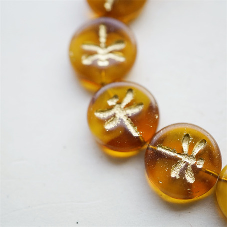 焦糖蜂蜜色渐变mix描金色~复古蜻蜓捷克珠玻璃珠琉璃 17MM-3