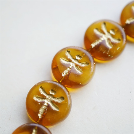 焦糖蜂蜜色渐变mix描金色~复古蜻蜓捷克珠玻璃珠琉璃 17MM-2
