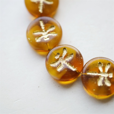 焦糖蜂蜜色渐变mix描金色~复古蜻蜓捷克珠玻璃珠琉璃 17MM-4