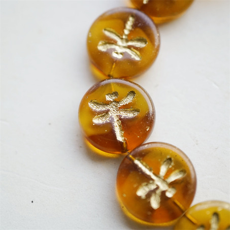 焦糖蜂蜜色渐变mix描金色~复古蜻蜓捷克珠玻璃珠琉璃 17MM-5