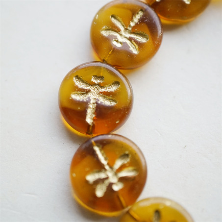 焦糖蜂蜜色渐变mix描金色~复古蜻蜓捷克珠玻璃珠琉璃 17MM-8