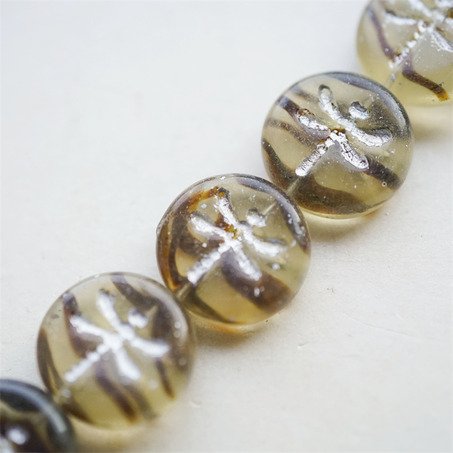浅玳瑁色条纹描银色~复古蜻蜓捷克珠玻璃珠琉璃 17MM-3