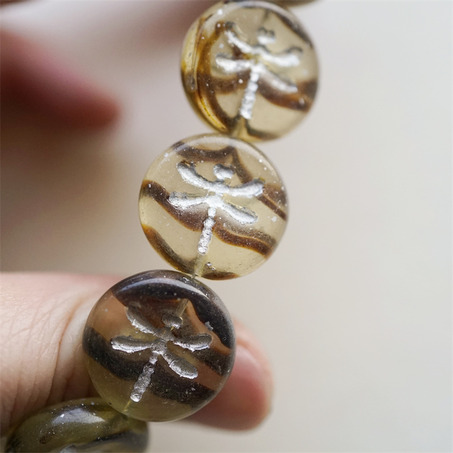 浅玳瑁色条纹描银色~复古蜻蜓捷克珠玻璃珠琉璃 17MM-4