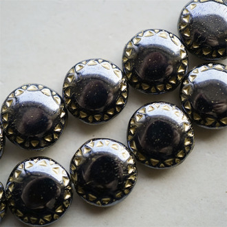 光泽黑色描金~可爱扁圆浮雕花边捷克珠玻璃琉璃珠 16MM