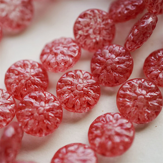 水染水彩红色~大丽花扁圆捷克珠玻璃琉璃 15MM
