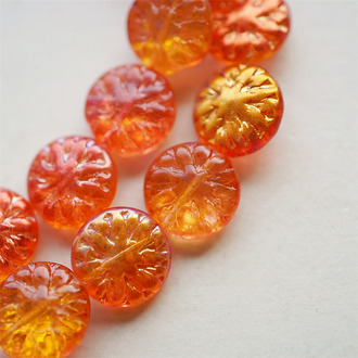 晚霞色幻彩~大丽花扁圆捷克珠玻璃琉璃 15MM