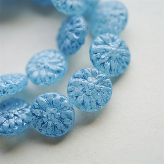 水染水彩蓝色~大丽花扁圆捷克珠玻璃琉璃 15MM