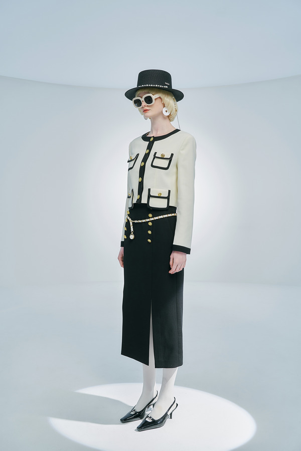 贴袋拼色西装短外套