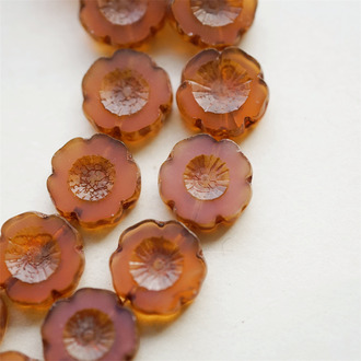 蛋白感旧旧粉橘色~捷克珠夏威夷小花花花朵琉璃珠玻璃珠DIY串珠材料 14MM