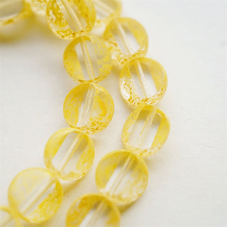 柠檬黄水染边超透色~切面扁圆糖豆扁珠捷克珠玻璃琉璃珠 12MM