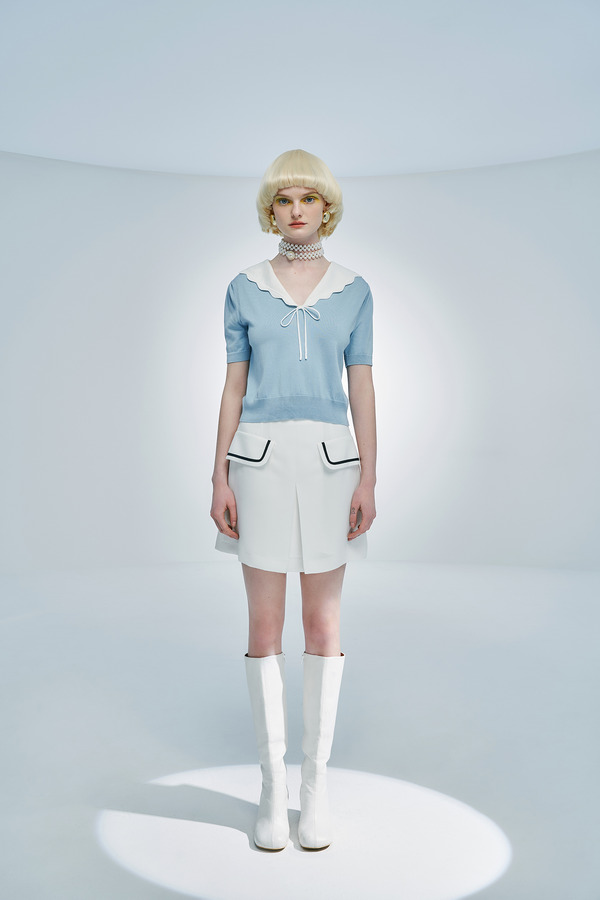 花瓣海军领针织上衣