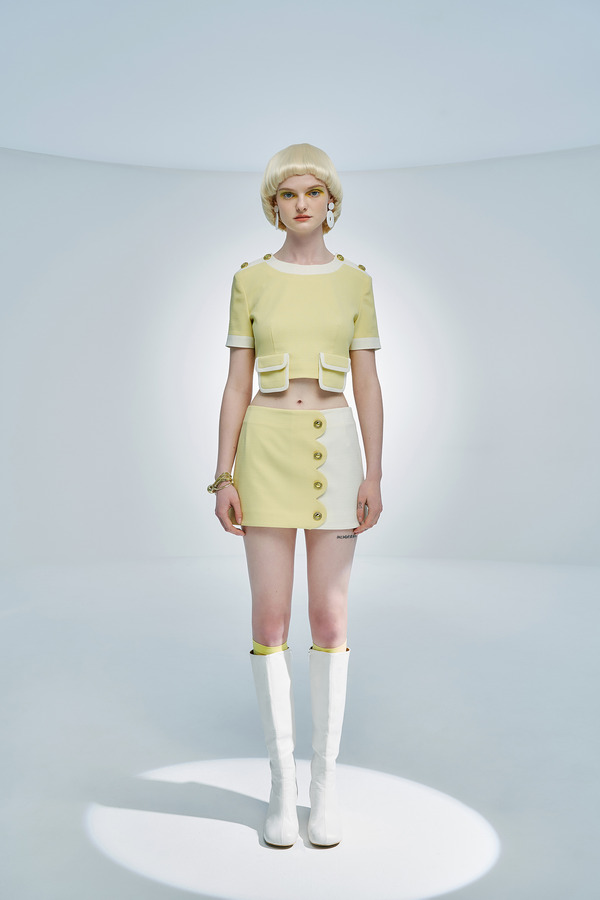 拼色低腰迷你裙