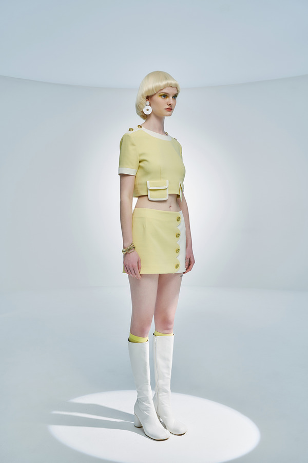 拼色低腰迷你裙