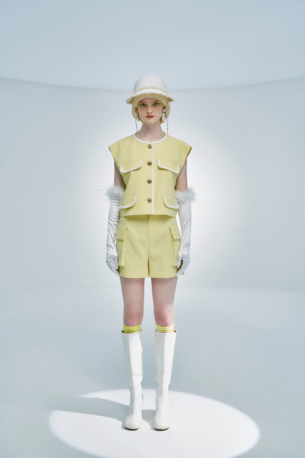 拼编织织带短款马甲