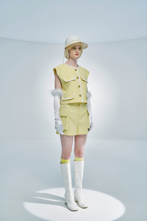 拼编织织带短款马甲