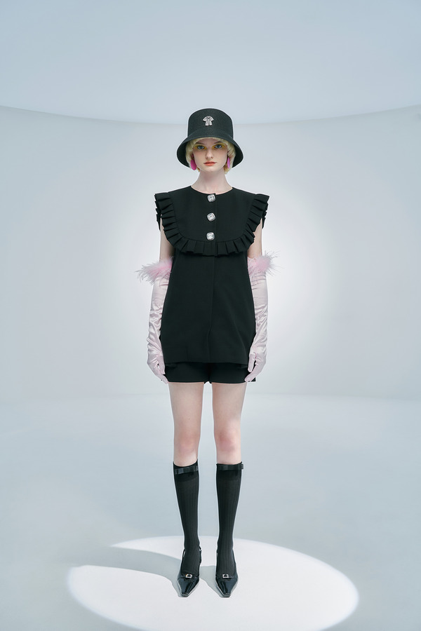 荷叶拼接钻扣马甲裙