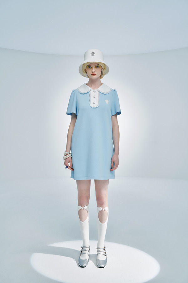 亮片蕾丝花边娃娃领连衣裙