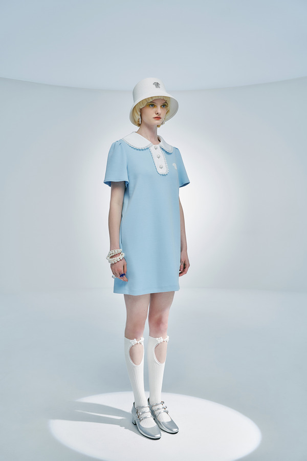 亮片蕾丝花边娃娃领连衣裙