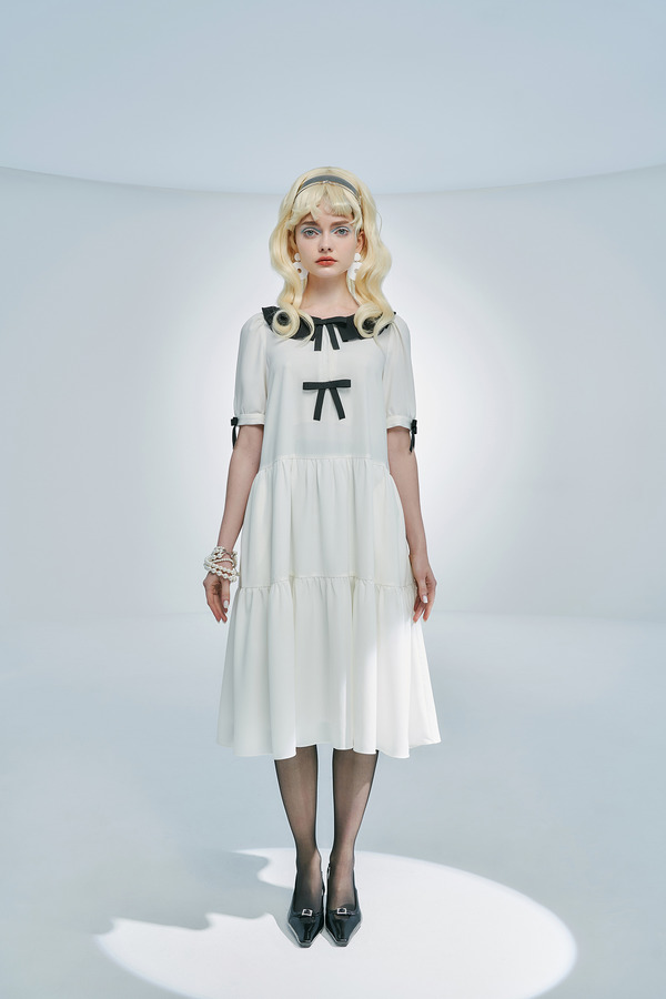 拉夫领蝴蝶结装饰连衣裙