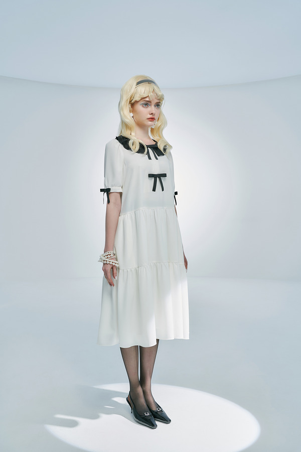 拉夫领蝴蝶结装饰连衣裙