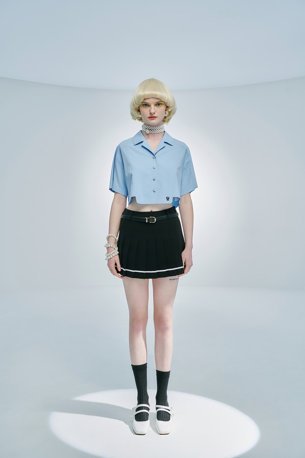 翻领拼接短袖衬衫