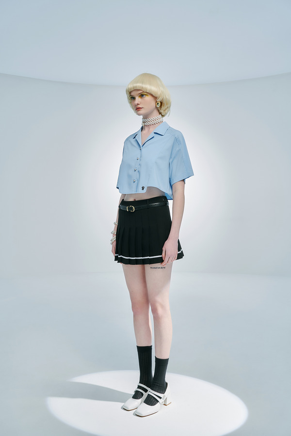 翻领拼接短袖衬衫