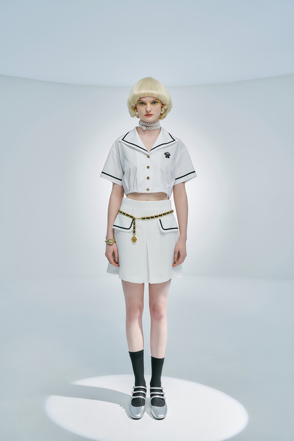 双侧袋箱褶半裙