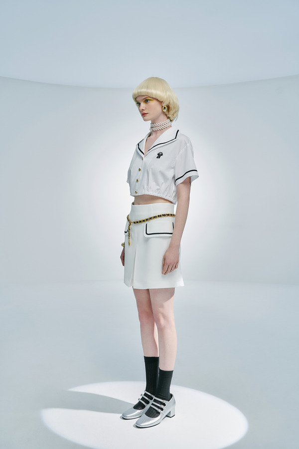 双侧袋箱褶半裙