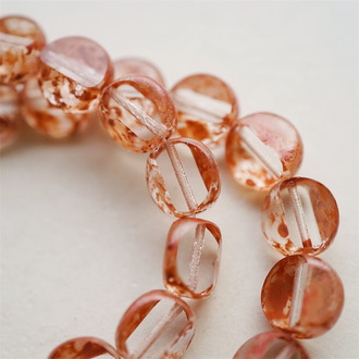 铁锈橘水染边超透色~切面扁圆糖豆扁珠捷克珠玻璃琉璃珠 12MM
