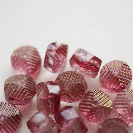 梅子红透明夹心色~立体多切面异形条纹扁珠造型珠捷克珠玻璃琉璃珠 14X9MM-3