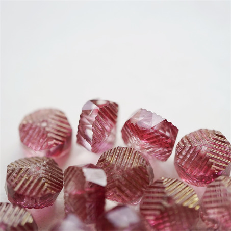 梅子红透明夹心色~立体多切面异形条纹扁珠造型珠捷克珠玻璃琉璃珠 14X9MM