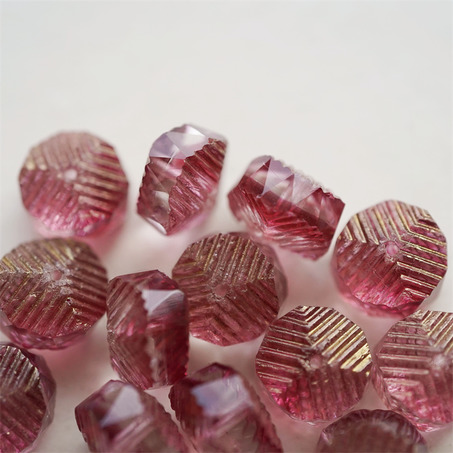 梅子红透明夹心色~立体多切面异形条纹扁珠造型珠捷克珠玻璃琉璃珠 14X9MM-4