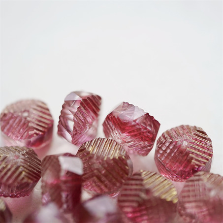 梅子红透明夹心色~立体多切面异形条纹扁珠造型珠捷克珠玻璃琉璃珠 14X9MM-5