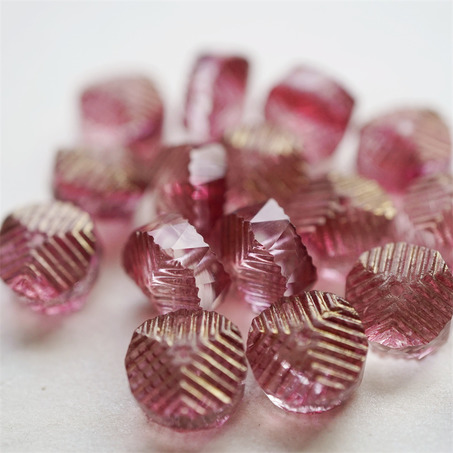 梅子红透明夹心色~立体多切面异形条纹扁珠造型珠捷克珠玻璃琉璃珠 14X9MM-6