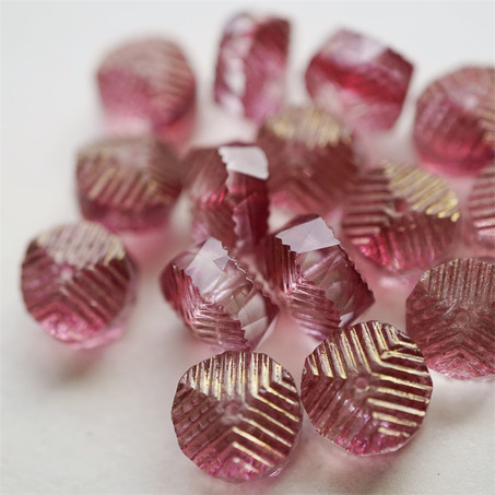 梅子红透明夹心色~立体多切面异形条纹扁珠造型珠捷克珠玻璃琉璃珠 14X9MM-7