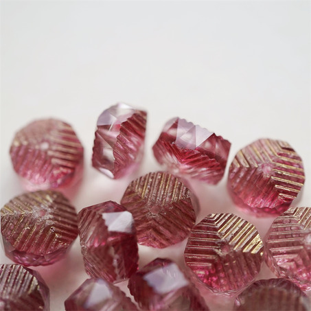 梅子红透明夹心色~立体多切面异形条纹扁珠造型珠捷克珠玻璃琉璃珠 14X9MM-8