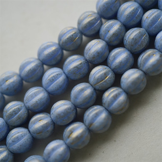 雾霾蓝旧旧鎏金色~南瓜珠捷克珠玻璃琉璃珠 8MM