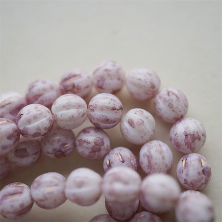 白色洒玫瑰紫粉色~南瓜珠捷克珠玻璃琉璃珠 8MM