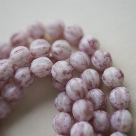 白色洒玫瑰紫粉色~南瓜珠捷克珠玻璃琉璃珠 8MM-6
