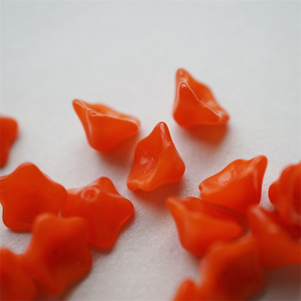 纯色橘红色~喇叭花五瓣铃铛花捷克珠玻璃琉璃珠 8X13MM