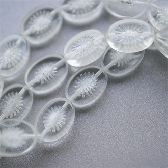 纯净水透明色磨砂边边~奇异纹椭圆捷克珠琉璃玻璃珠 14X10MM