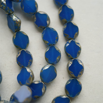 质感普鲁士蓝微透旧矿银斑驳边框~小椭圆星星面捷克珠玻璃琉璃珠 9X8MM