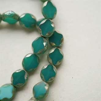 森林绿半透旧矿银斑驳边框~小椭圆星星面捷克珠玻璃琉璃珠 9X8MM