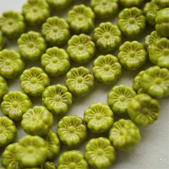 微渐变橄榄绿色~捷克珠夏威夷小花花琉璃珠玻璃珠DIY串珠材料 8MM