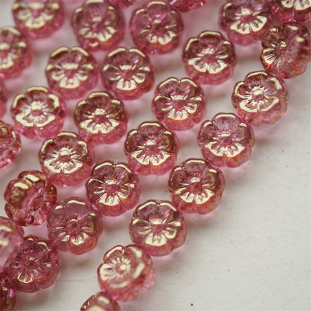 水光透感玫瑰粉色~捷克珠夏威夷小花花琉璃珠玻璃珠DIY串珠材料 8MM-2