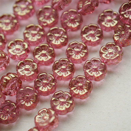 水光透感玫瑰粉色~捷克珠夏威夷小花花琉璃珠玻璃珠DIY串珠材料 8MM