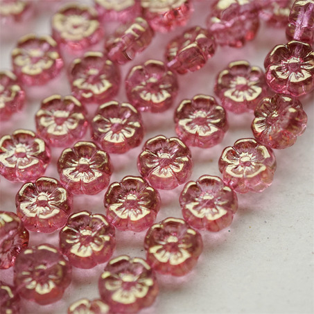 水光透感玫瑰粉色~捷克珠夏威夷小花花琉璃珠玻璃珠DIY串珠材料 8MM-3